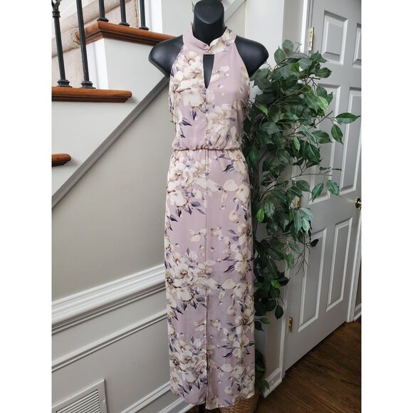 Sienna Sky Dresses & Skirts - Sienna Sky Women Beige Floral Polyester Halter Neck Sleeveless Long Maxi Dress M
